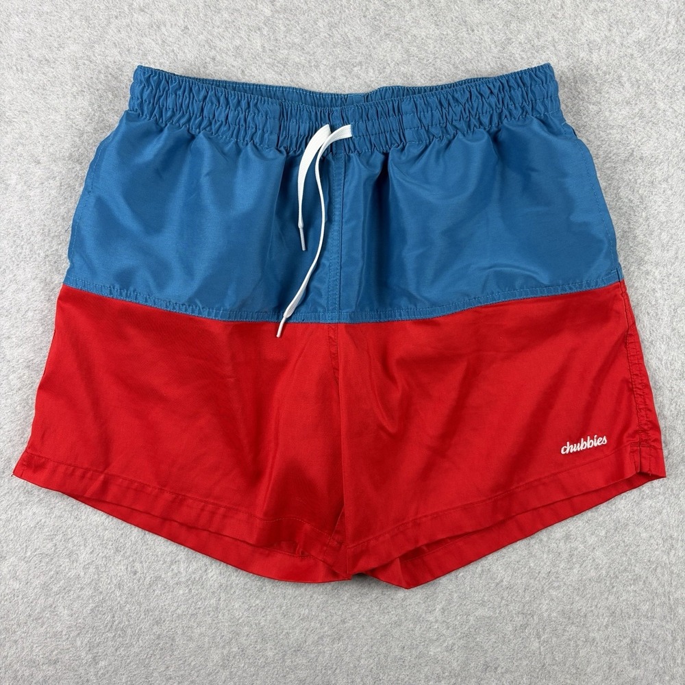 Chubbies Swim Trunks Mens Large Red Blue Colorblock Mesh Lined 5" Beach USA Made